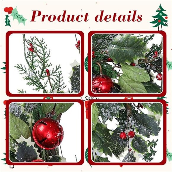 20 Inch Christmas Wreath for Front Door, Winter Wreath with Pine Needles - Picture 4 of 14